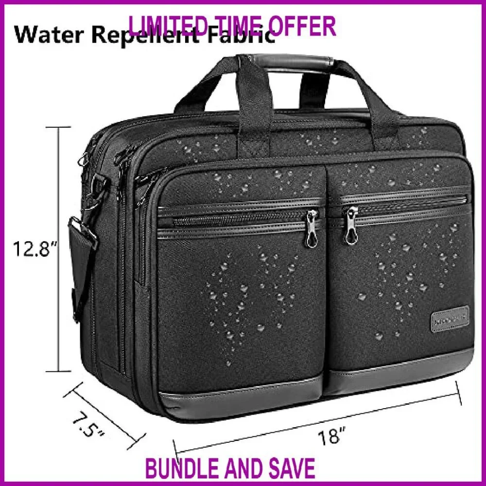 Stylish Expandable Laptop Briefcase Fits 17.3 Inch Water-Repellent RFID Pockets